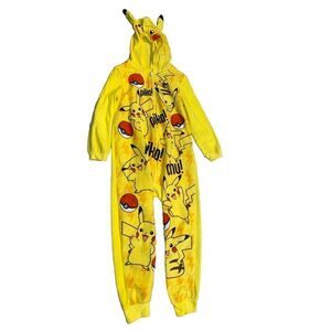 Pokemon Pikachu Boys Hooded Union Suit Pajamas Size 6-7